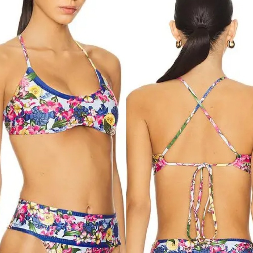 $180 New Agua Bendita Lilou Ventura Swim Top 2XL XXL Luxury Floral Beaded Bikini